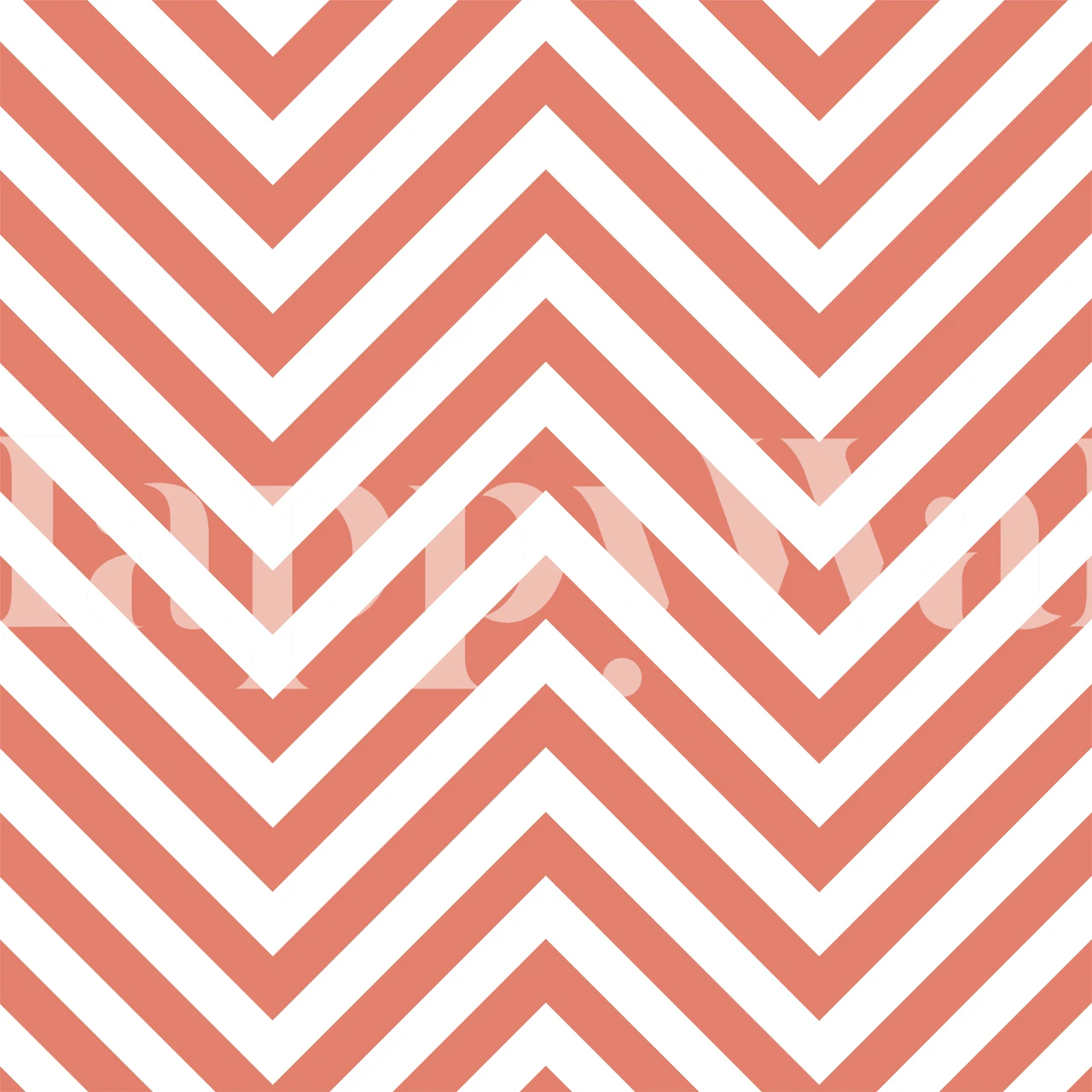 Coral orange white chevron wallpaper displayed in a room