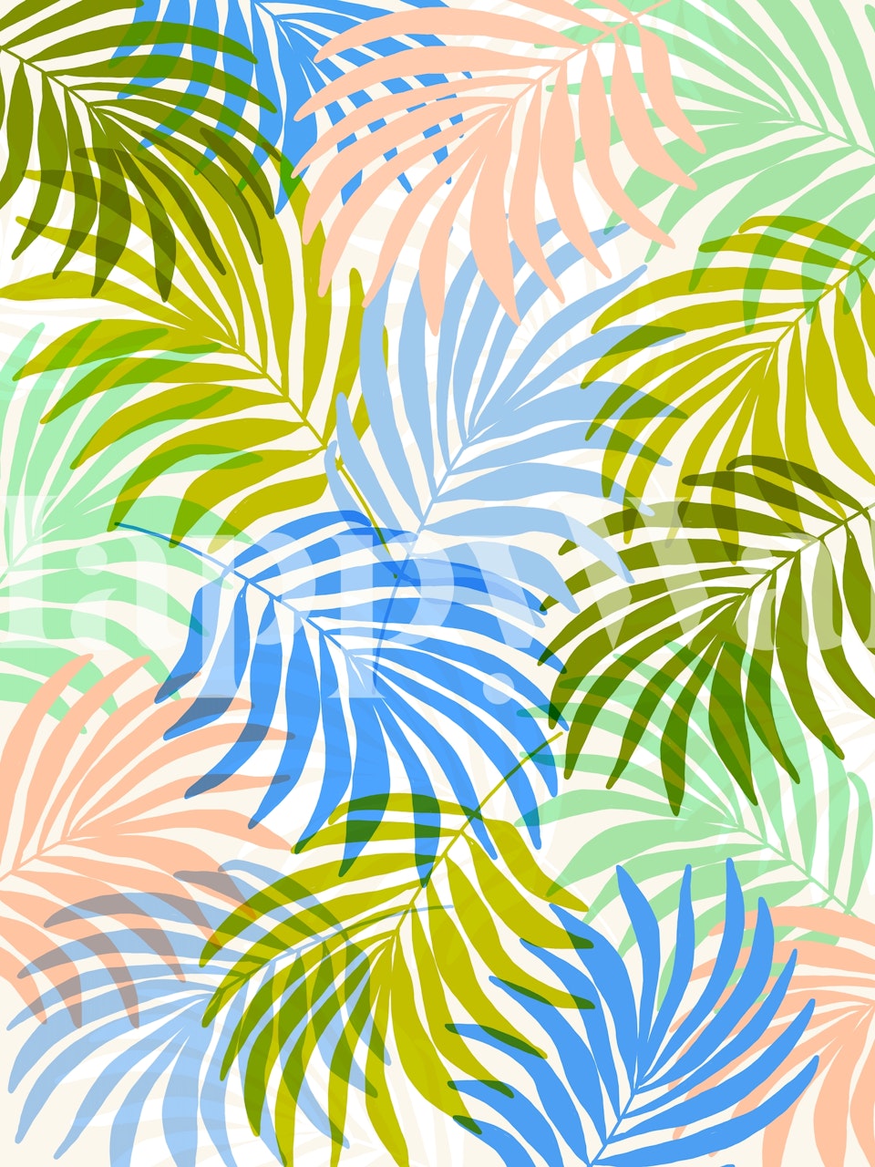 Tropical forest wallpaper with green and blue leaves