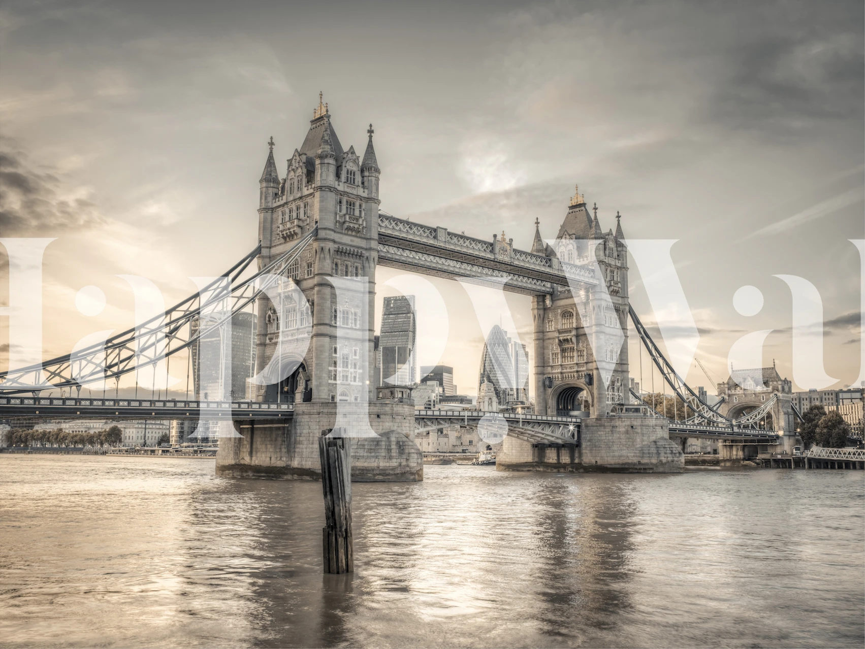 Black and white Tower Bridge wallpaper showcasing iconic architecture
