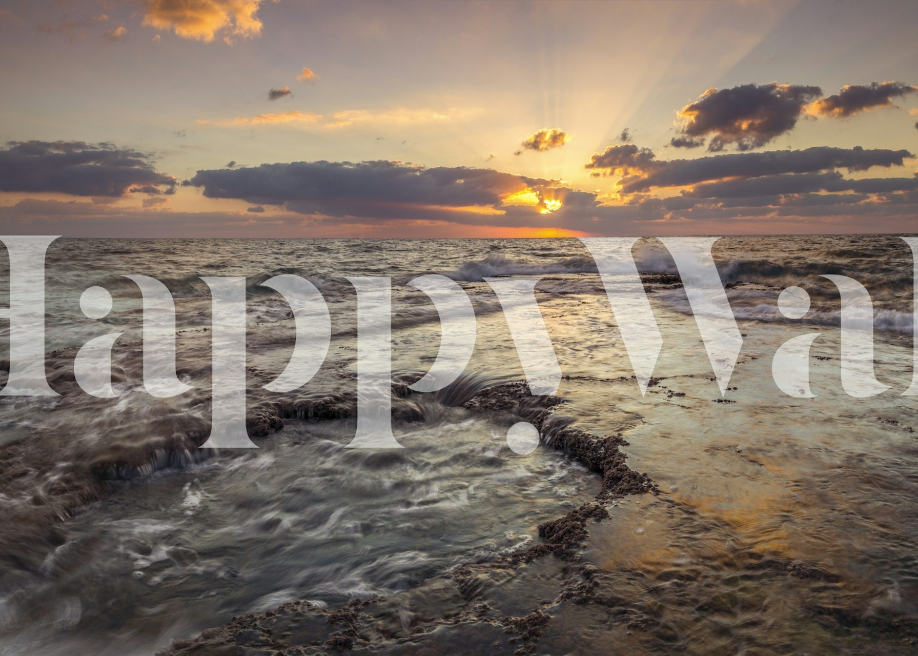 Ocean sunset with clouds and waves wallpaper