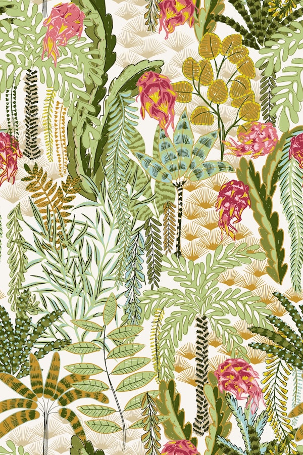 tropical lounge with dragon fruit light