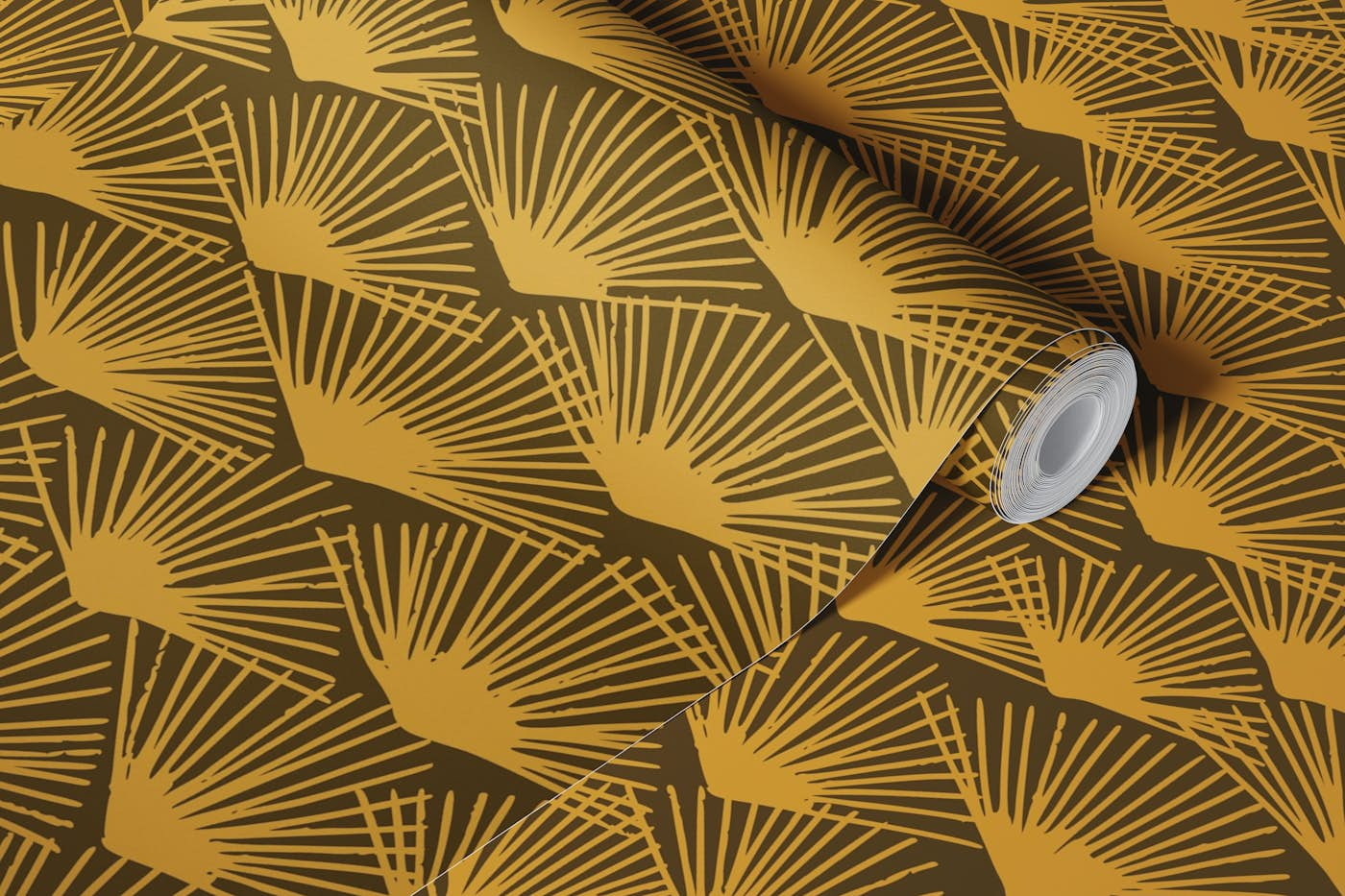 Abstract palm fans dark gold wallpaper roll