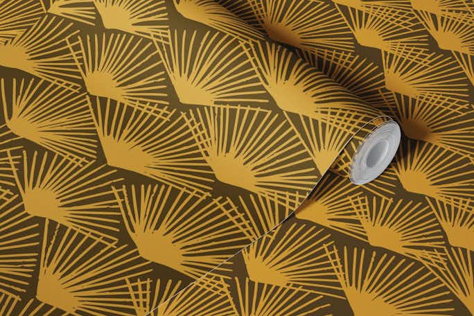 Abstract palm fans dark goldwallpaper roll