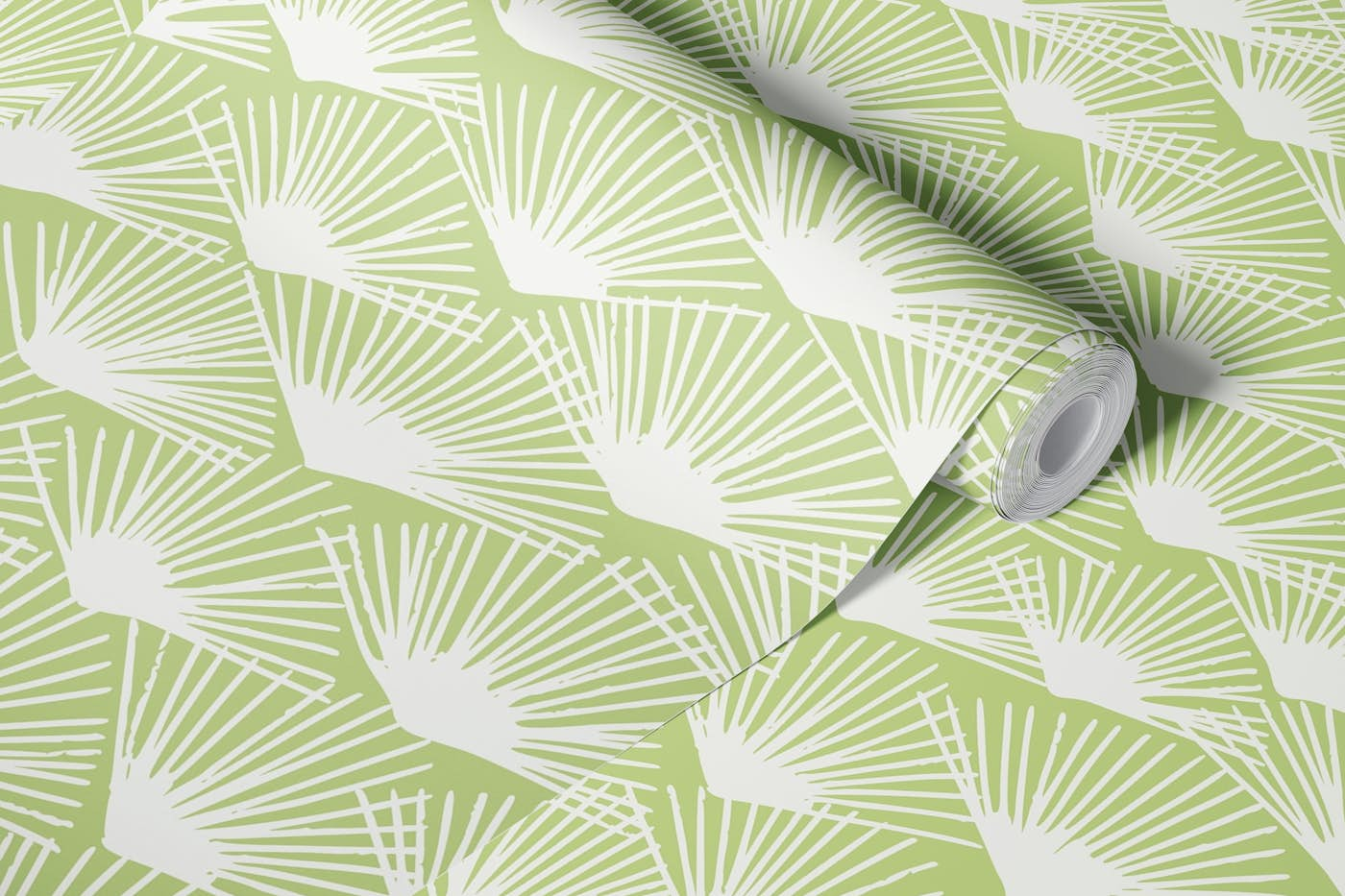 Abstract palm fans sage wallpaper roll