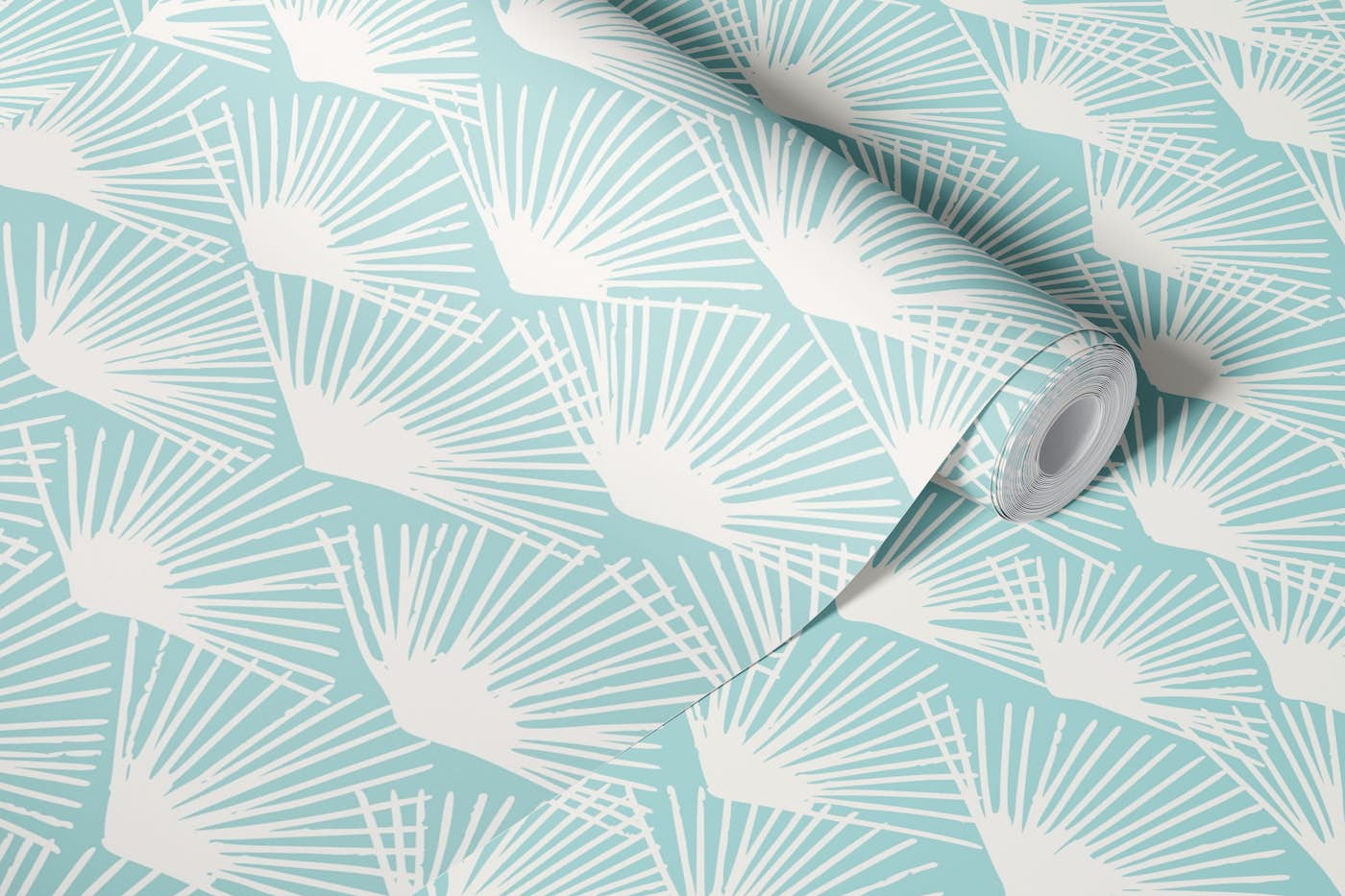 Abstract palm fans aqua wallpaper roll