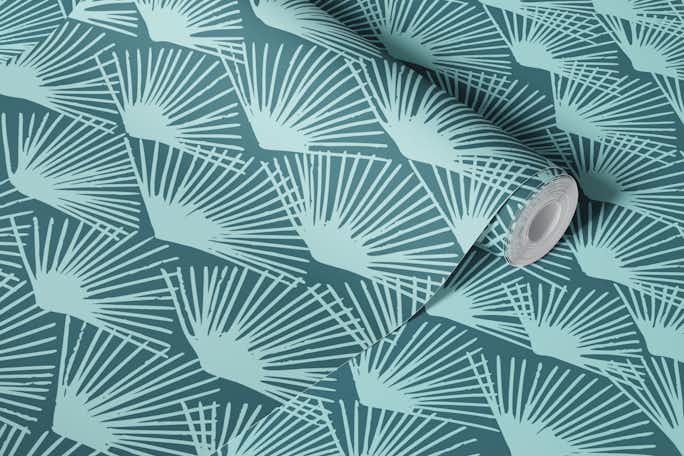 Abstract palm fans tealwallpaper roll