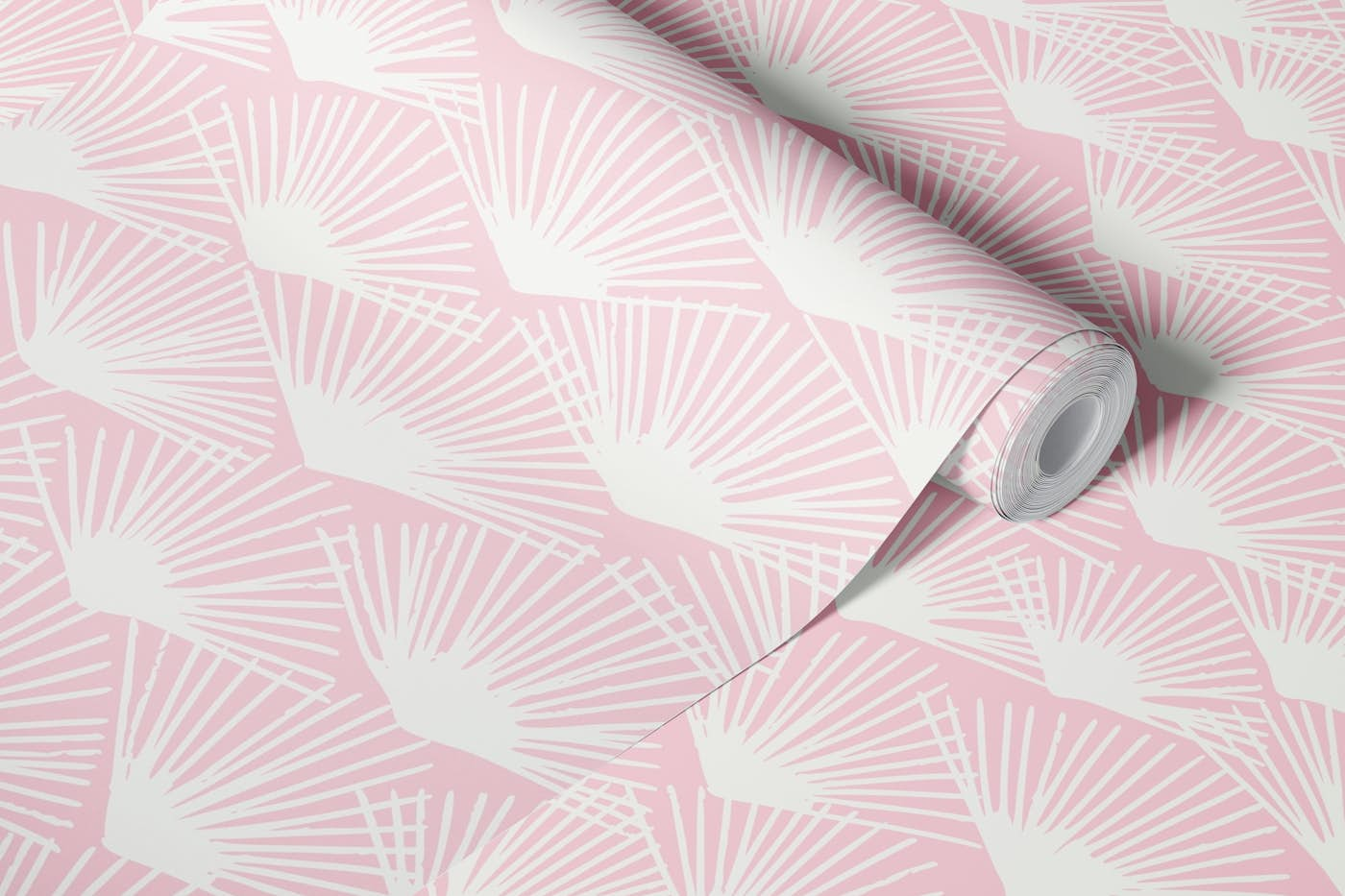 Abstract palm fans rose quartz wallpaper roll