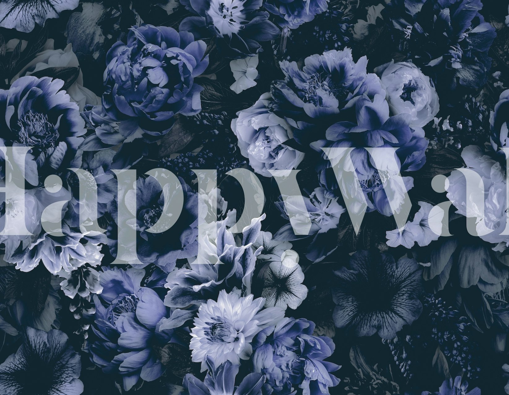 Navy blue floral baroque wallpaper with dark blossoms