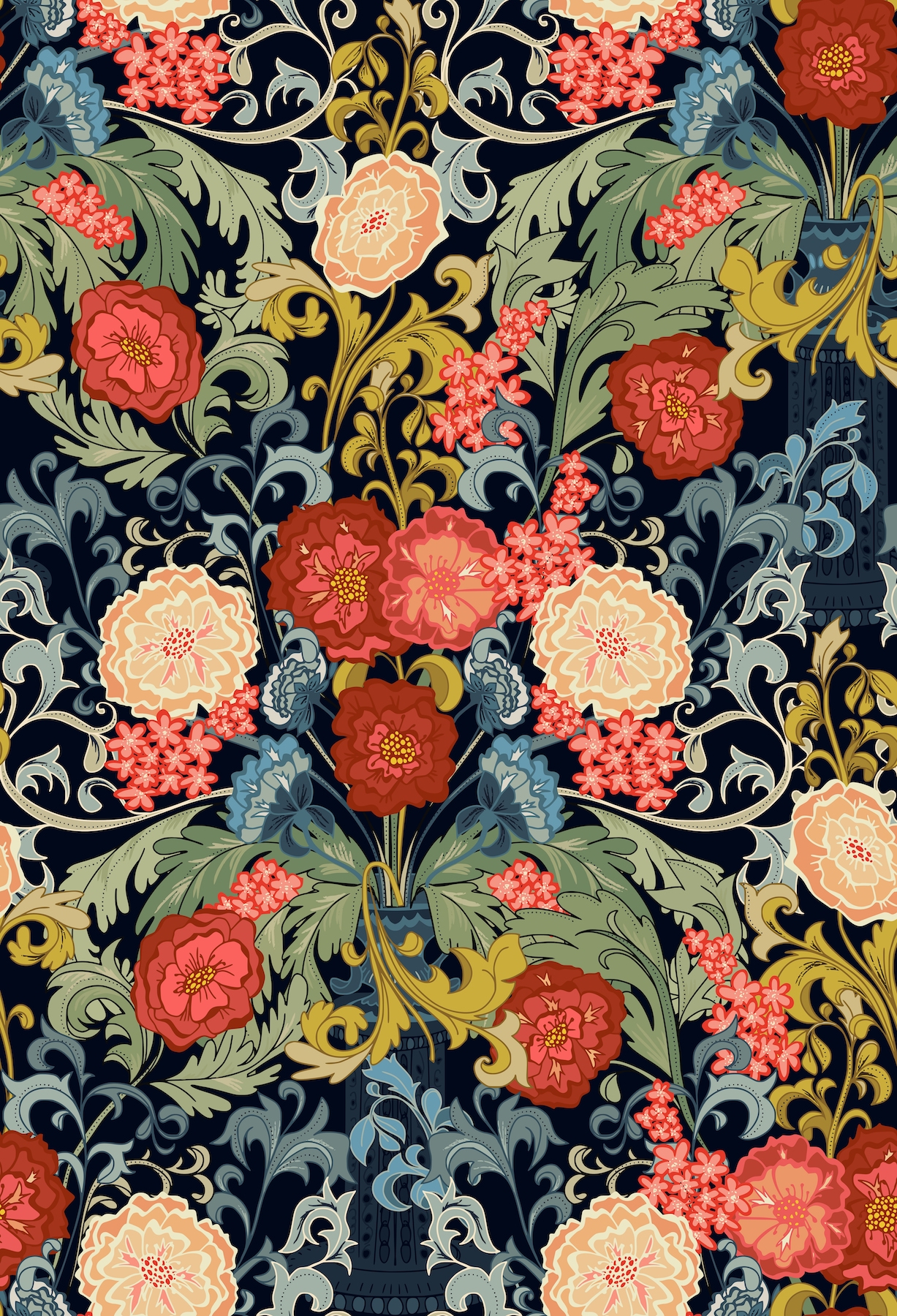 Victorian Flower Bouquet Dark Blue Wallpaper Free Shipping Happywall