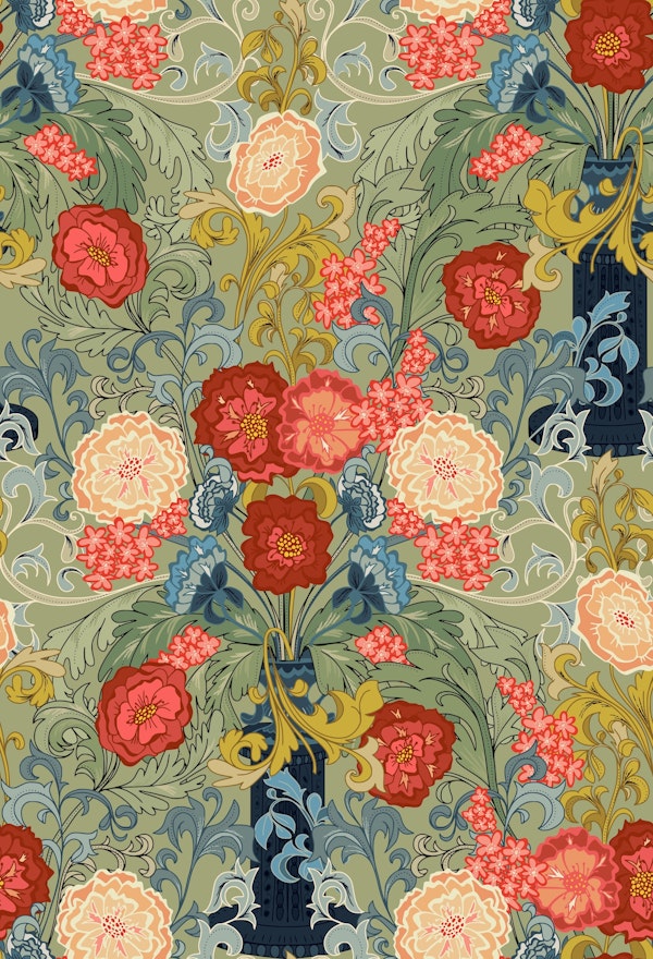 Victorian flower bouquet sage green