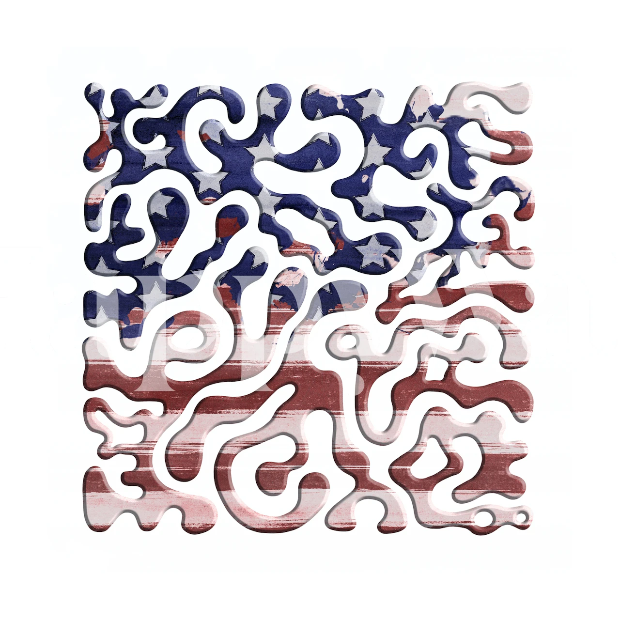 Abstract wall mural with blue and warm-hued intertwining shapes representing Twisted Beats No. 9.17 - Party