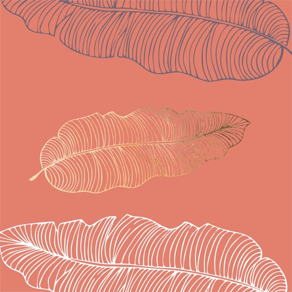 Coral orange banana leaves pattern