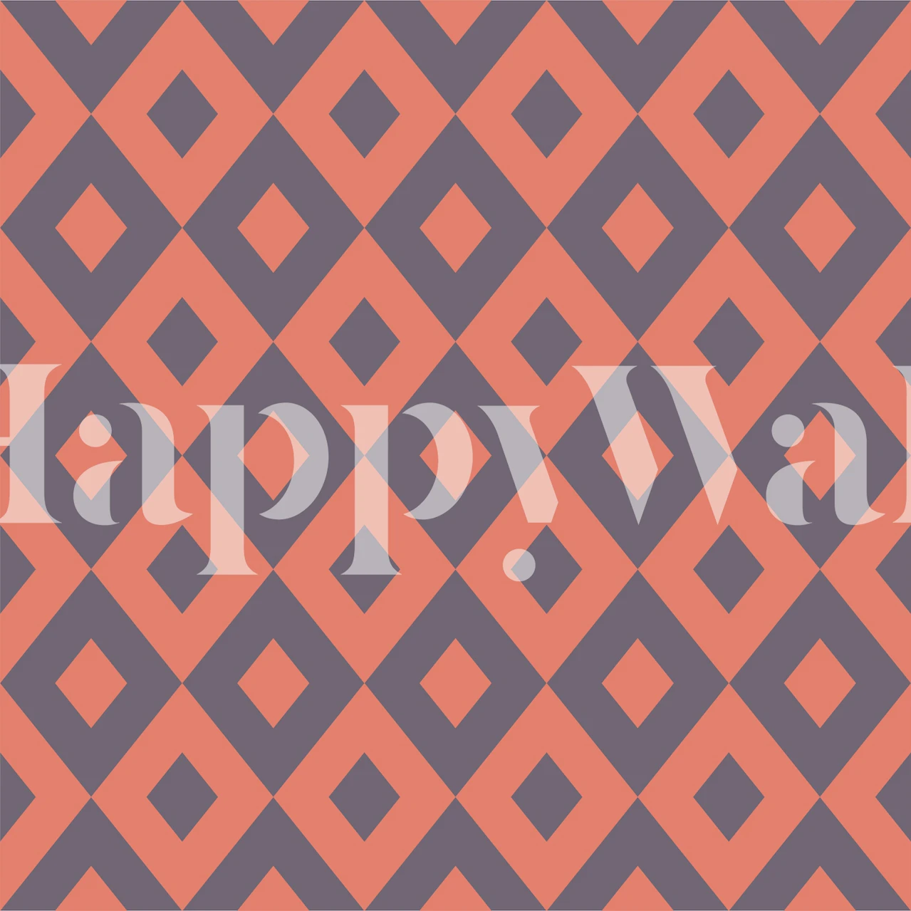 Taupe brown coral orange rhombus behang in de kamer