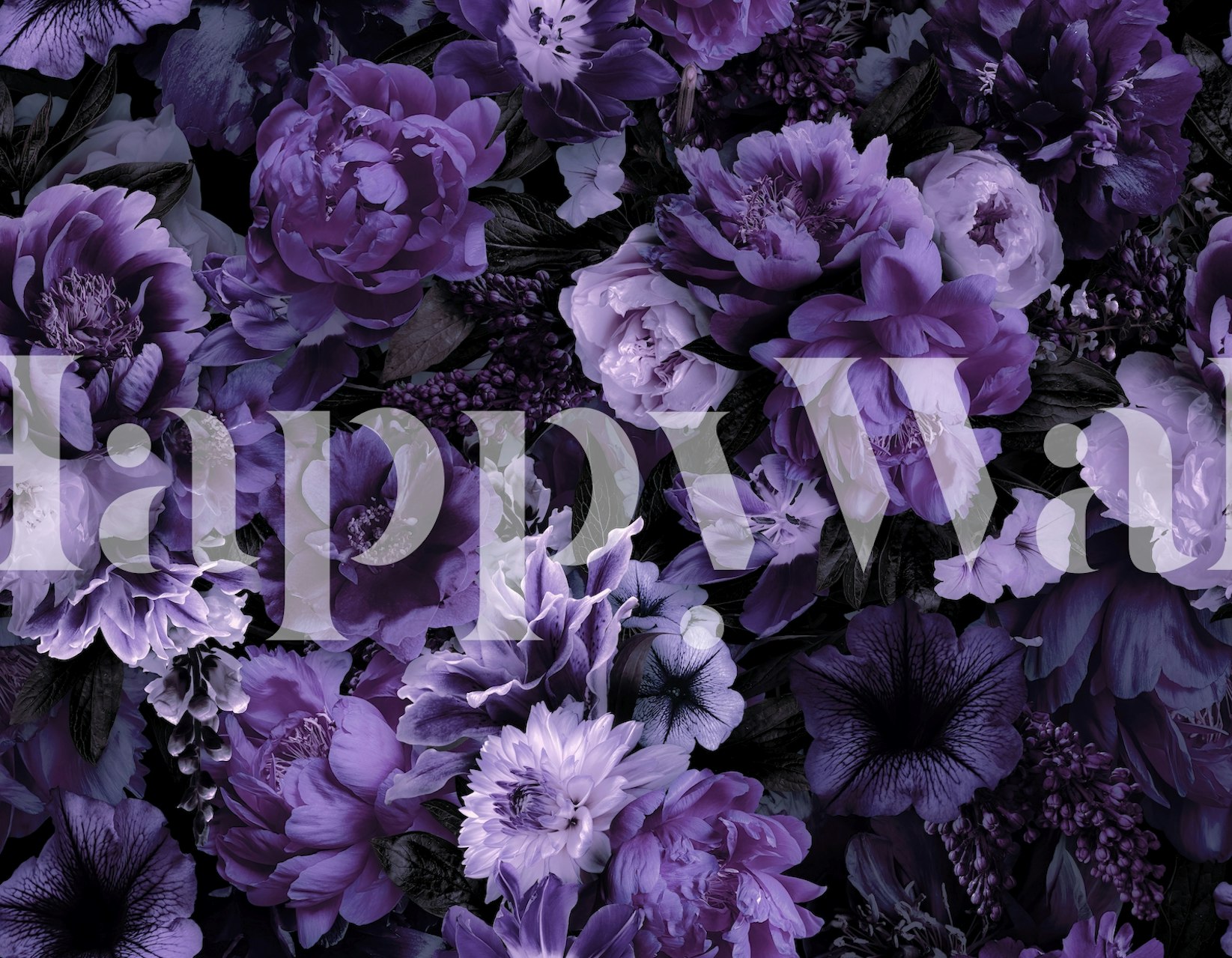 Rich purple floral wallpaper featuring various flowers and leaves in a dramatic style.