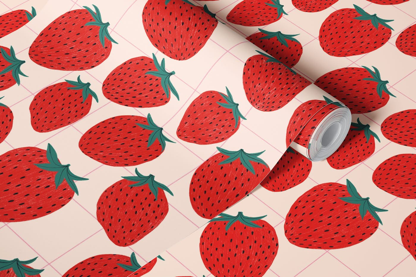 Red strawberries wallpaper roll