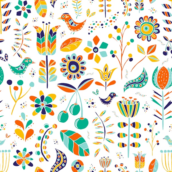 Summer Scandinavian Flowers and Birds