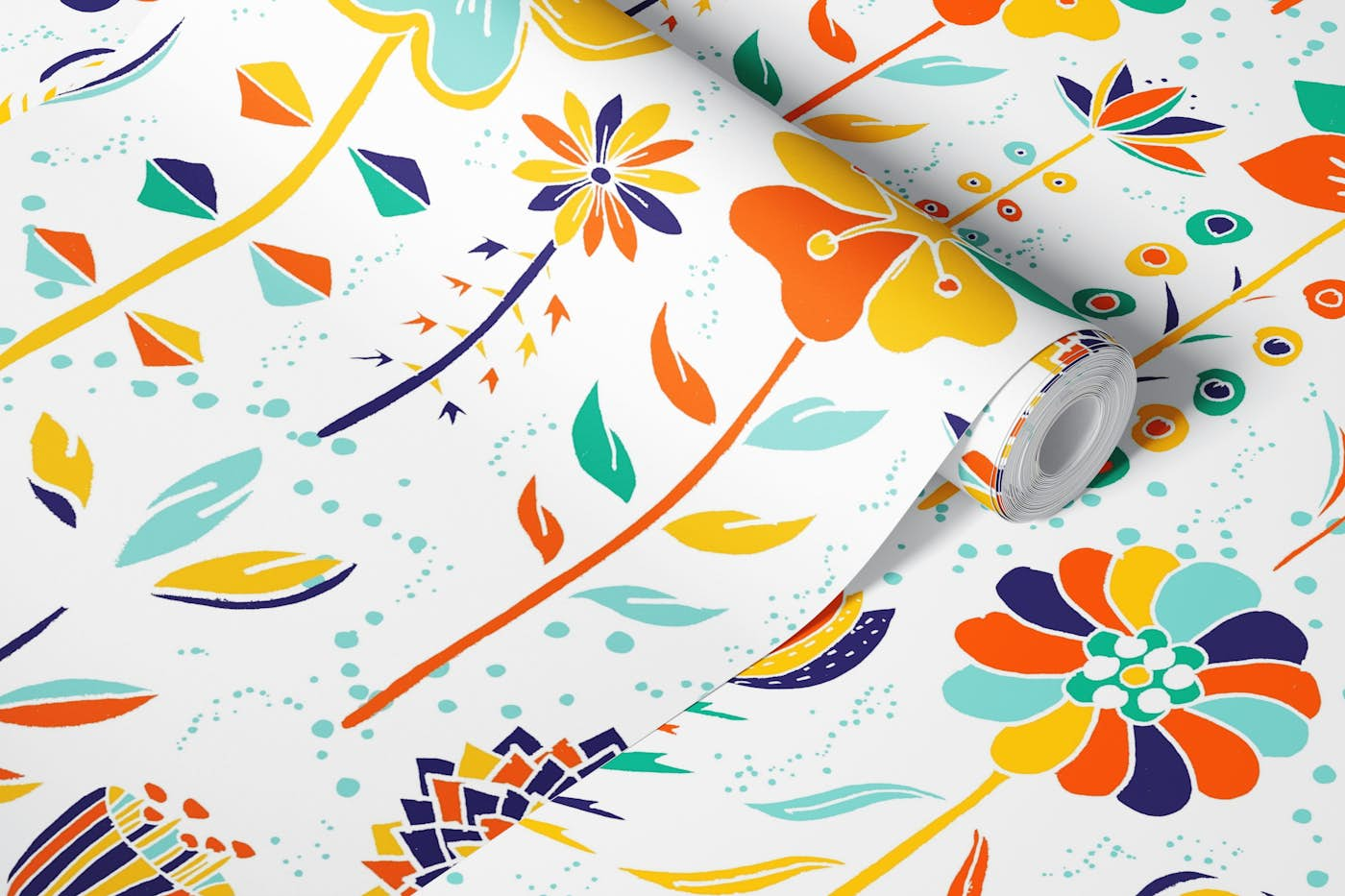 Colorful Summer Florals Fabric wallpaper roll