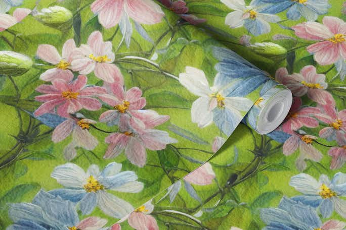 Apple Blossom in Spring Greenwallpaper roll