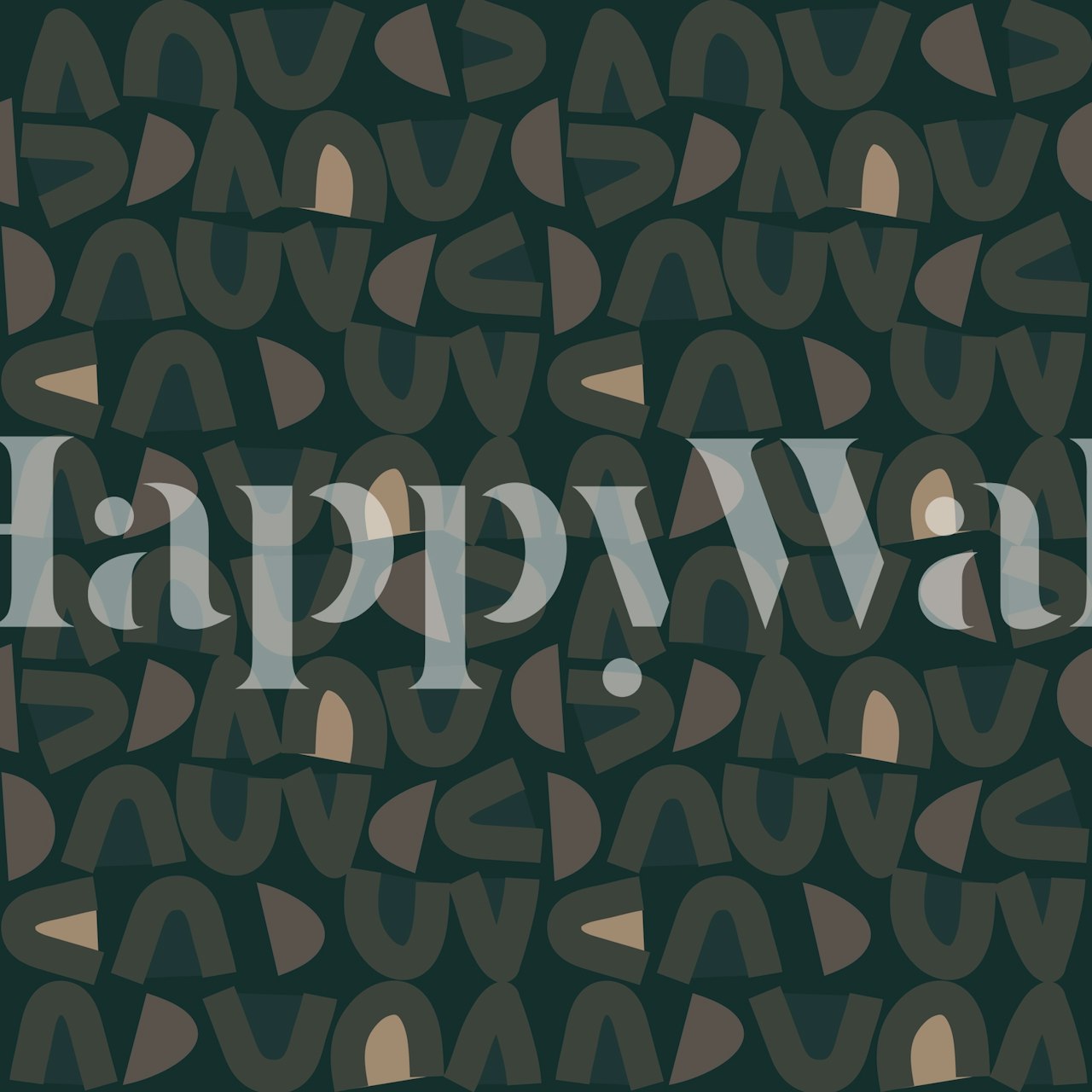 Abstract shapes in dark green, brown, and beige wallpaper