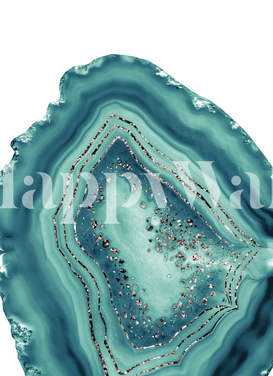 Papel pintado Teal Agate Rose Gold Glitter en una pared