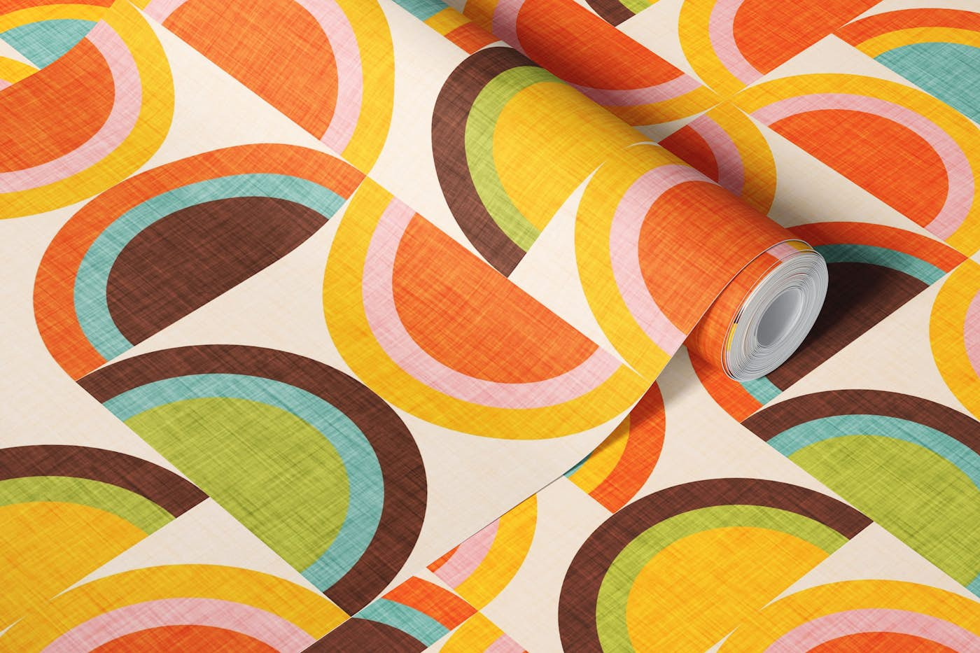 70s Semi-Rainbow Pearl - Mid Century Modern Geometry wallpaper roll