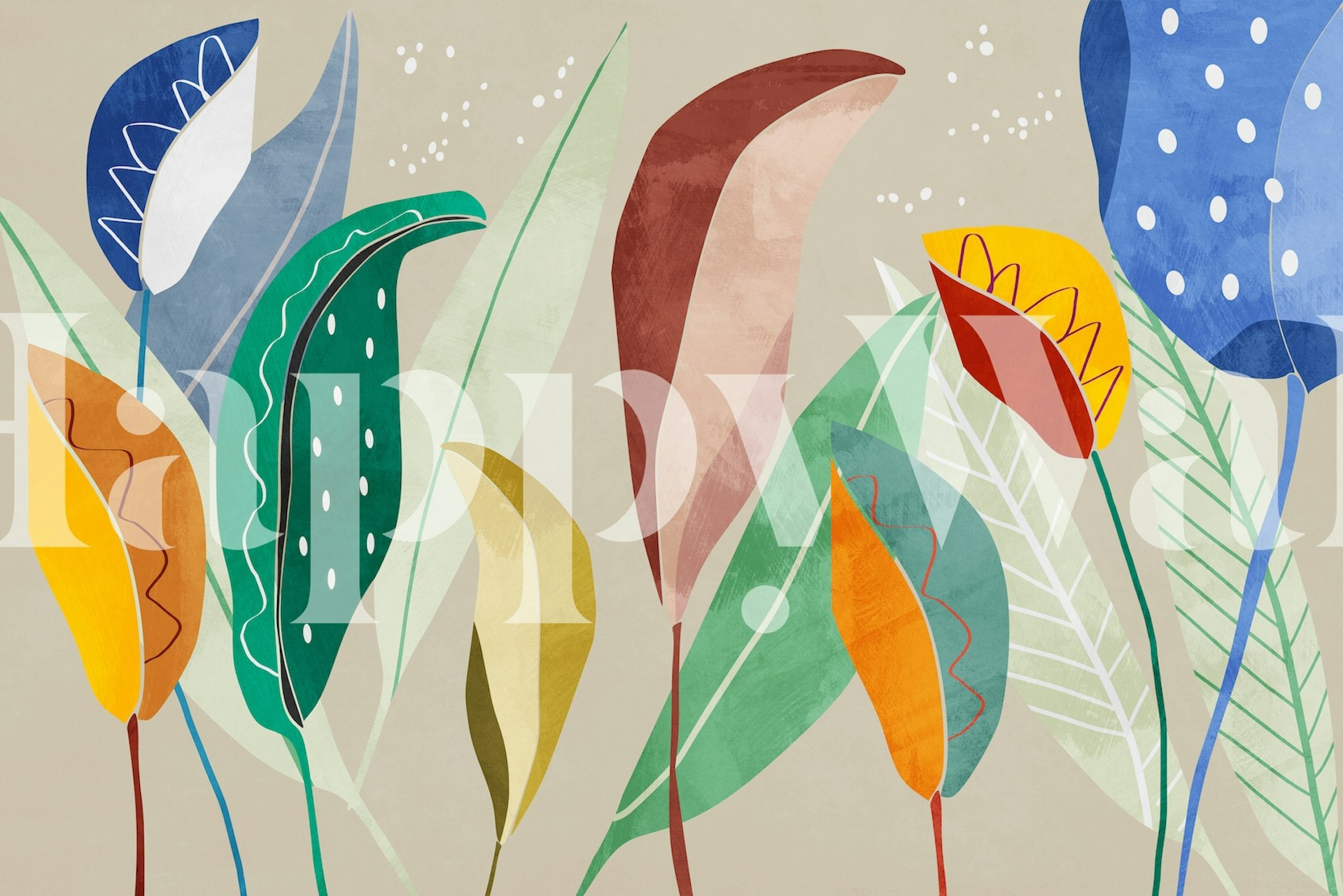 Tropical foliage wallpaper in a room setting