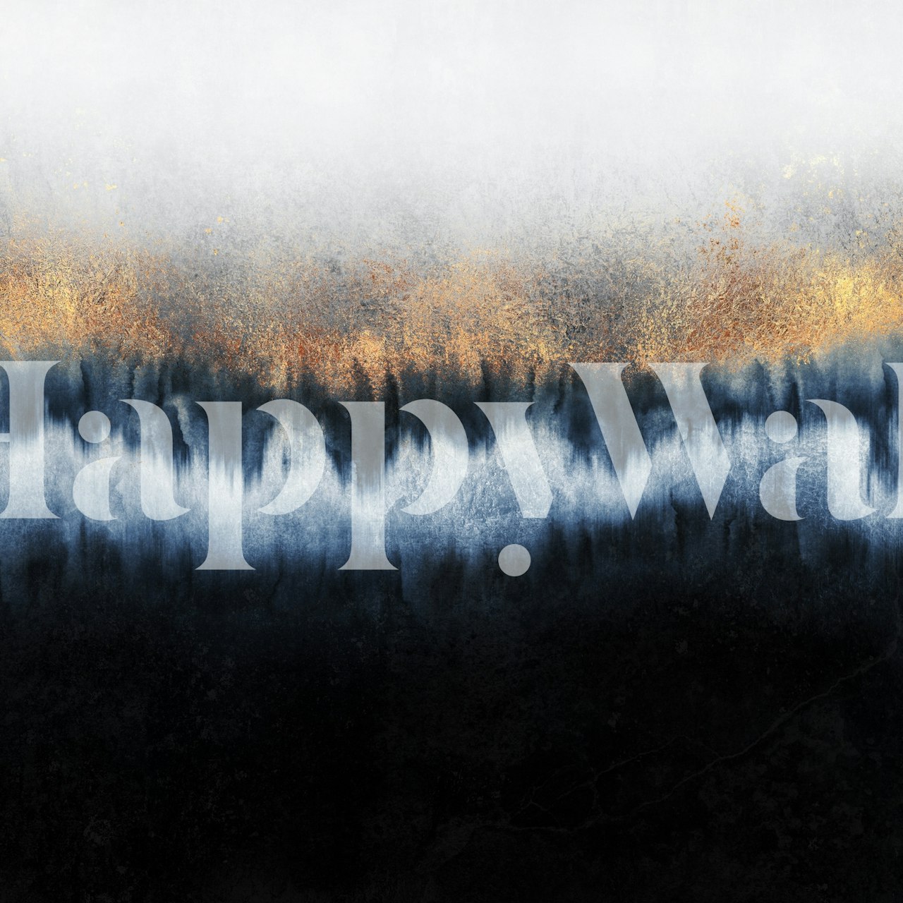 Abstraktní zlatá a modrá lesní horizontální nástěnná malba