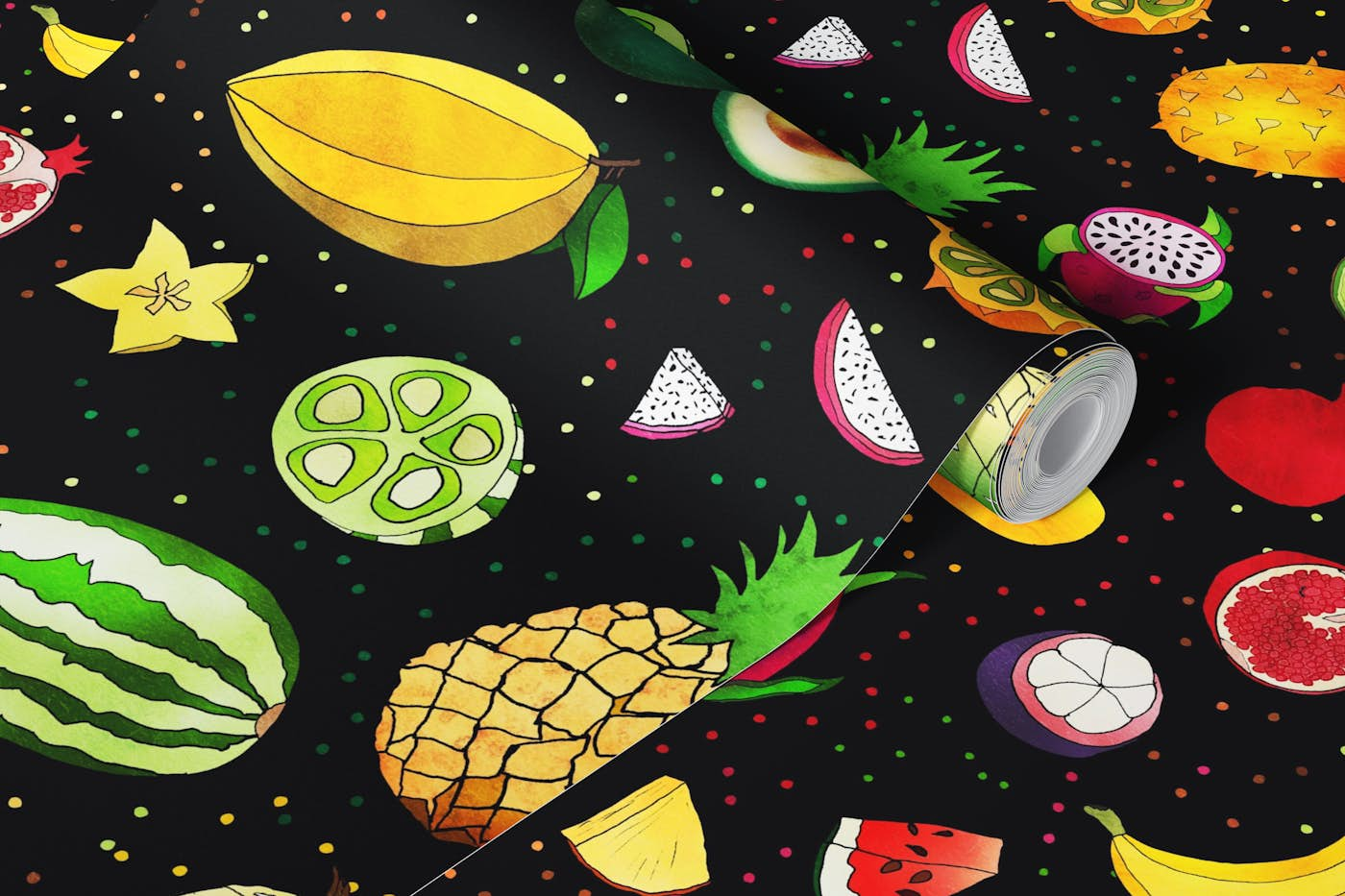 Tropical Fruits Dark wallpaper roll