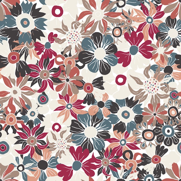 Maximalist Floral Pattern Beige Fuchsia