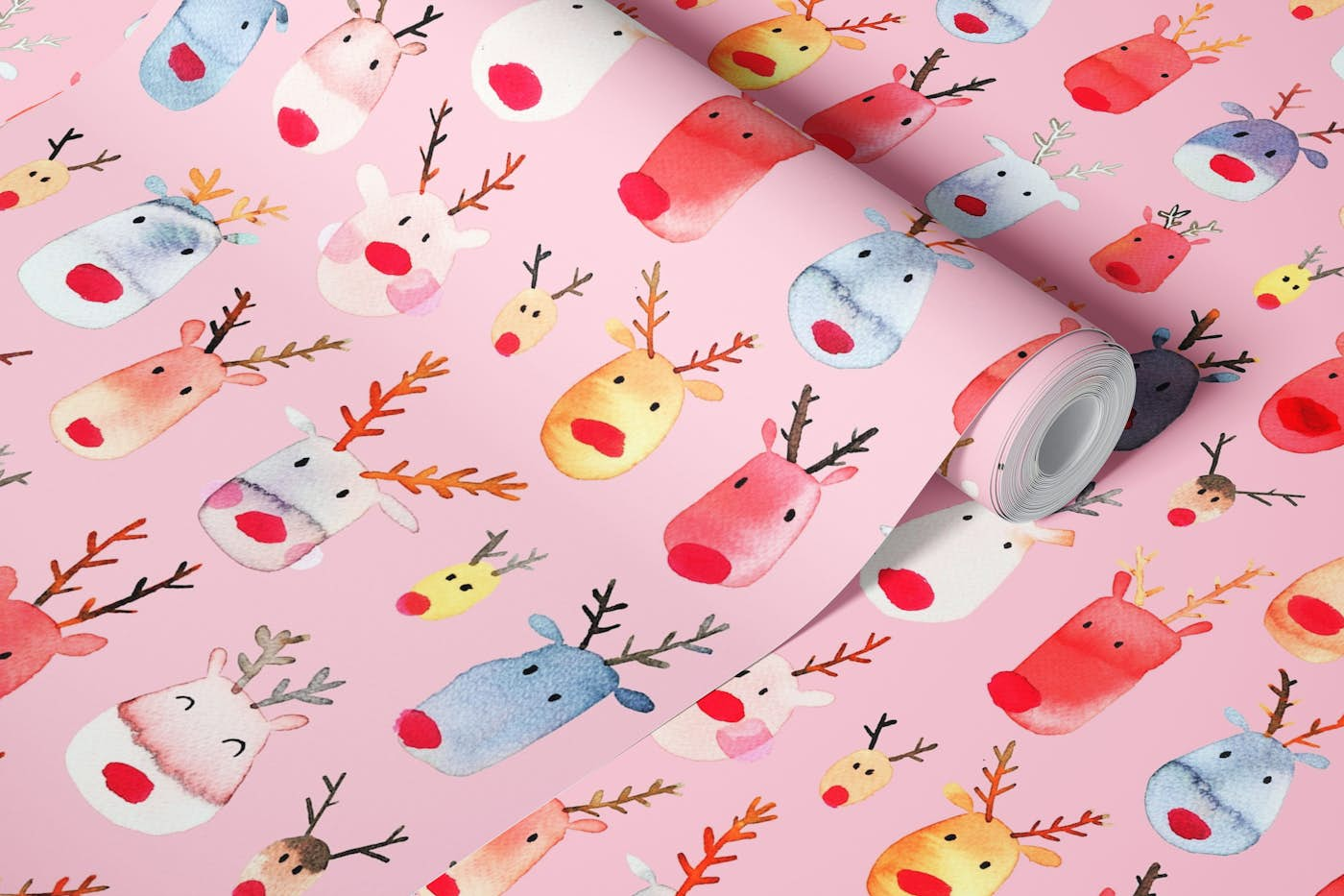 Rudolph Reindeers Pink wallpaper roll