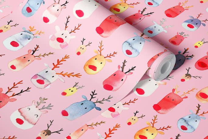 Rudolph Reindeers Pinkwallpaper roll