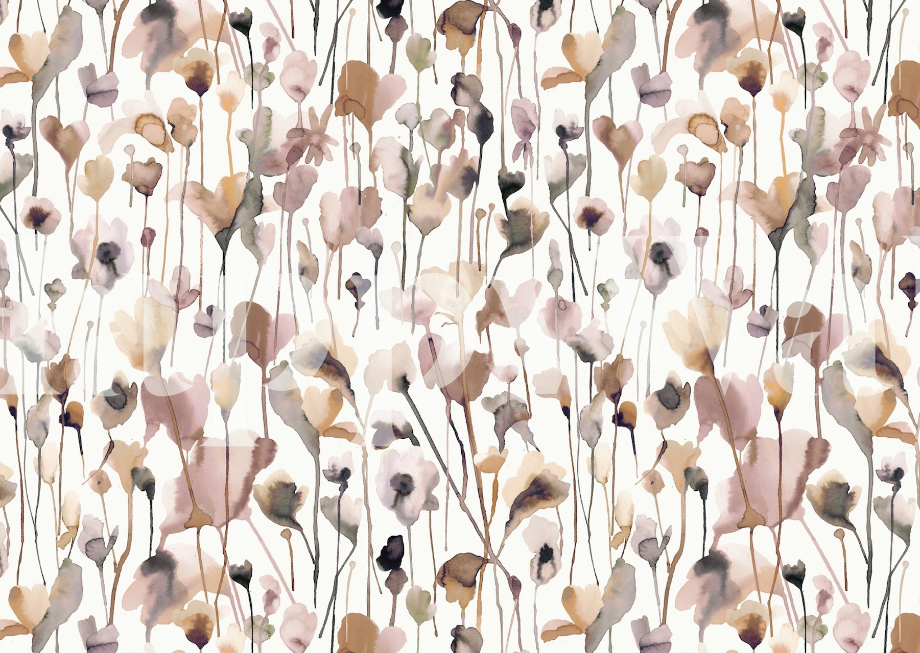 Beige and cream wildflowers scattered gracefully against a seamless background for a wall mural