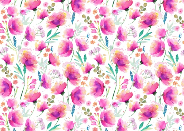 Pink Watercolor Spring Poppies