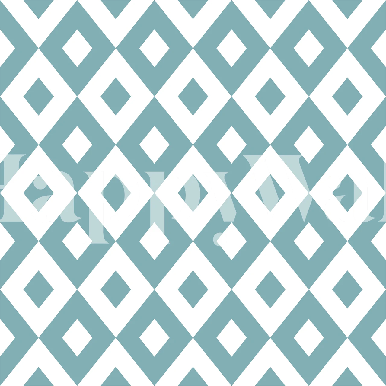 Teal blue white rhombus pattern wallpaper in a room