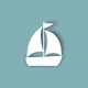 Teal blue white boat