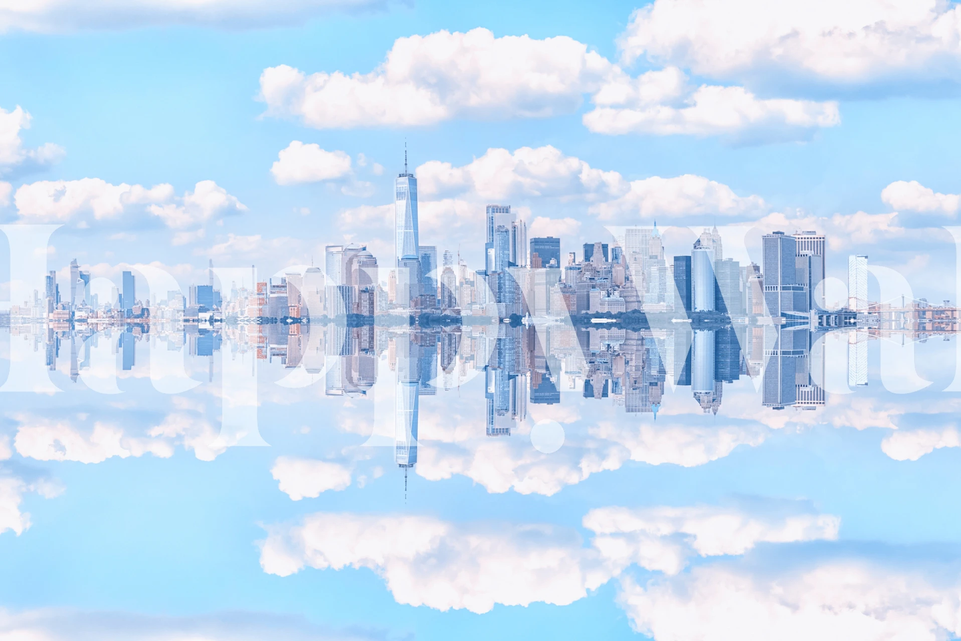 New York City skyline with blue sky and clouds wallpaper