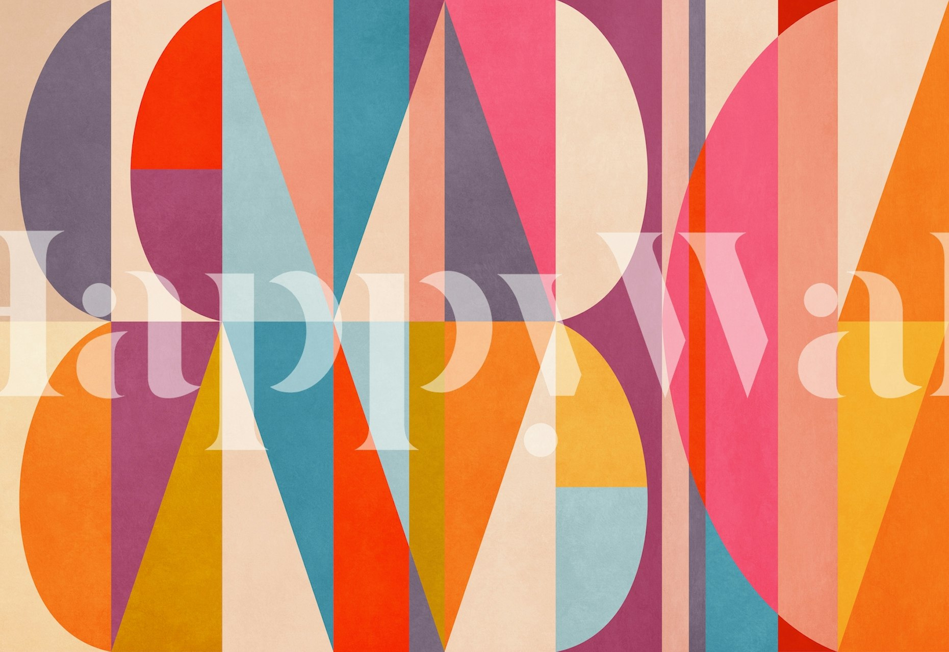 Colorful geometric shapes in pink, blue, yellow, and orange wallpaper