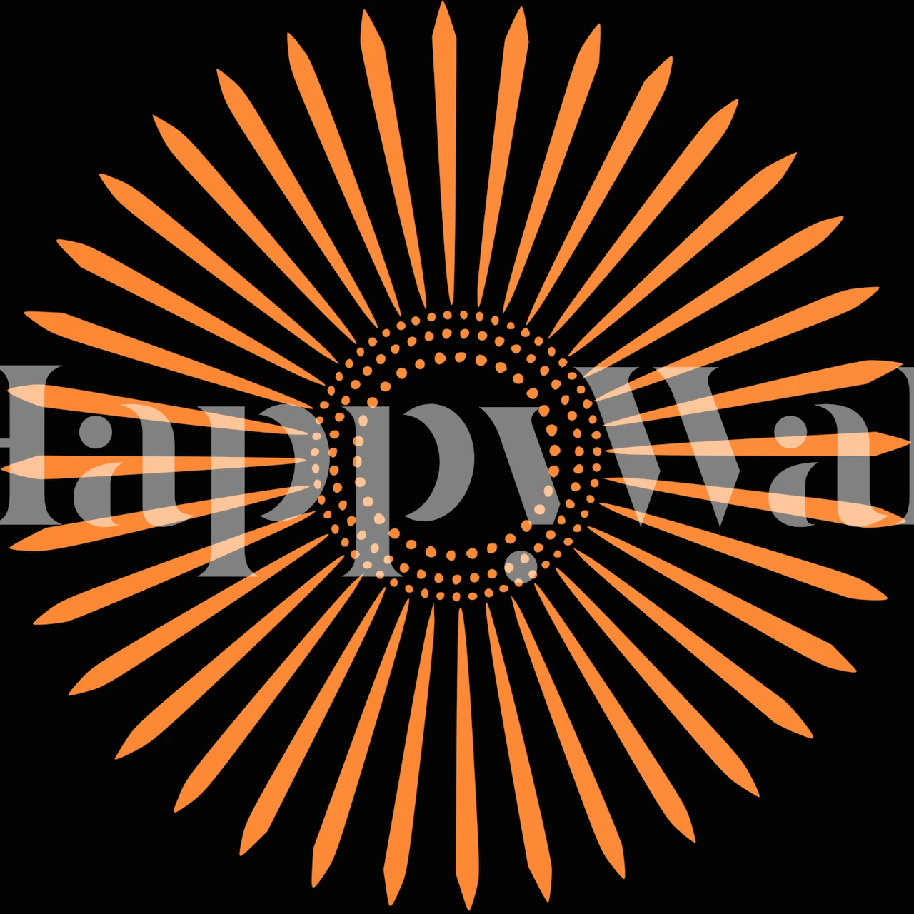 Orange floral mandala pattern on black background wallpaper