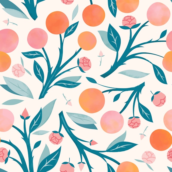 Pink Peaches and Peony Buds