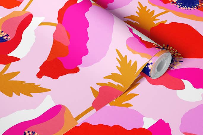 Happy Poppies • Pattern in Pinkwallpaper roll