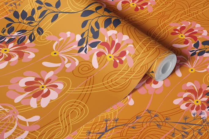 Art Nouveau floral honey patternwallpaper roll