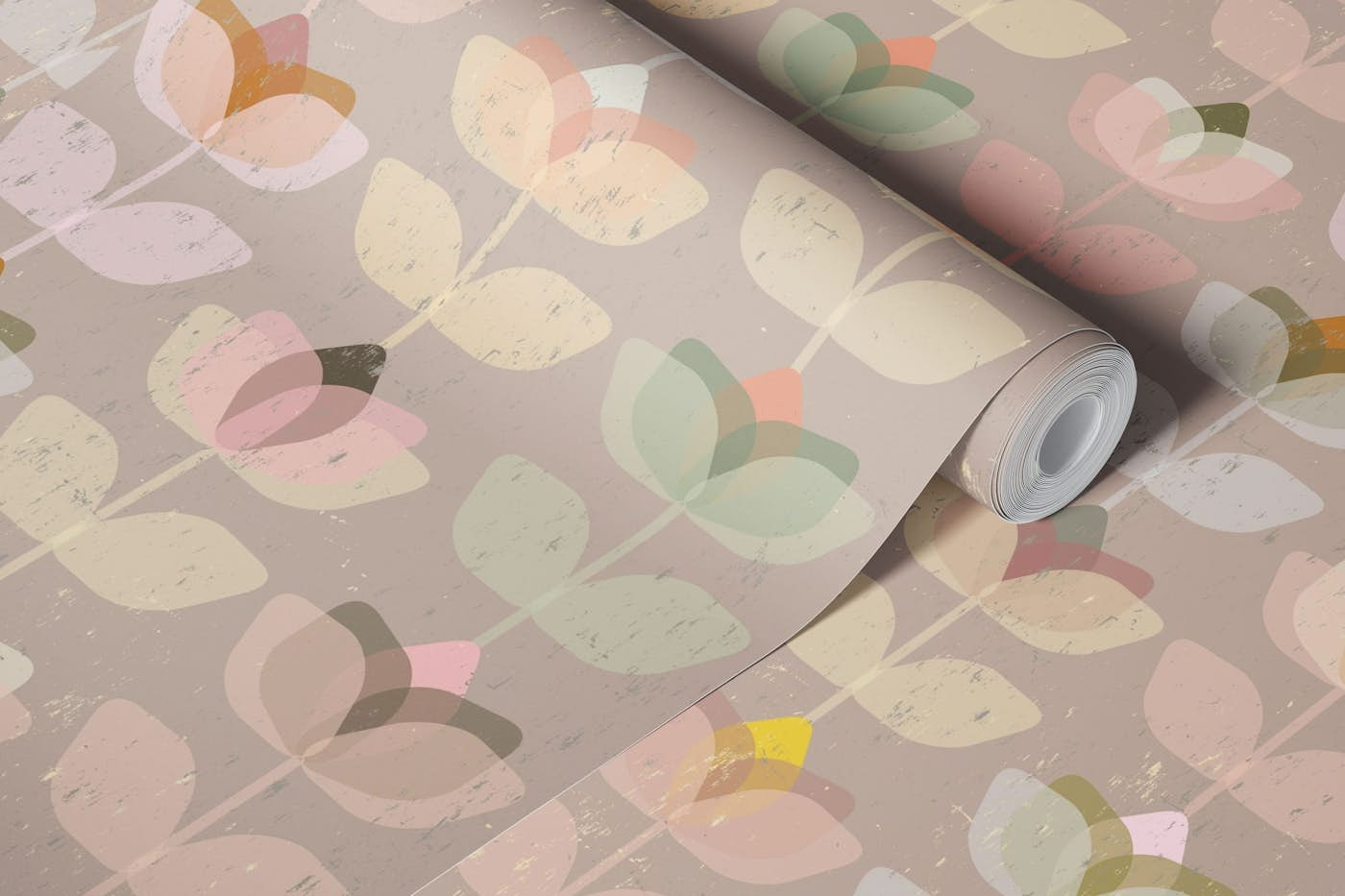 Geometric leaves, distressed wallpaper roll