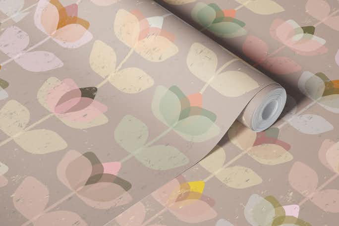 Geometric leaves, distressedwallpaper roll