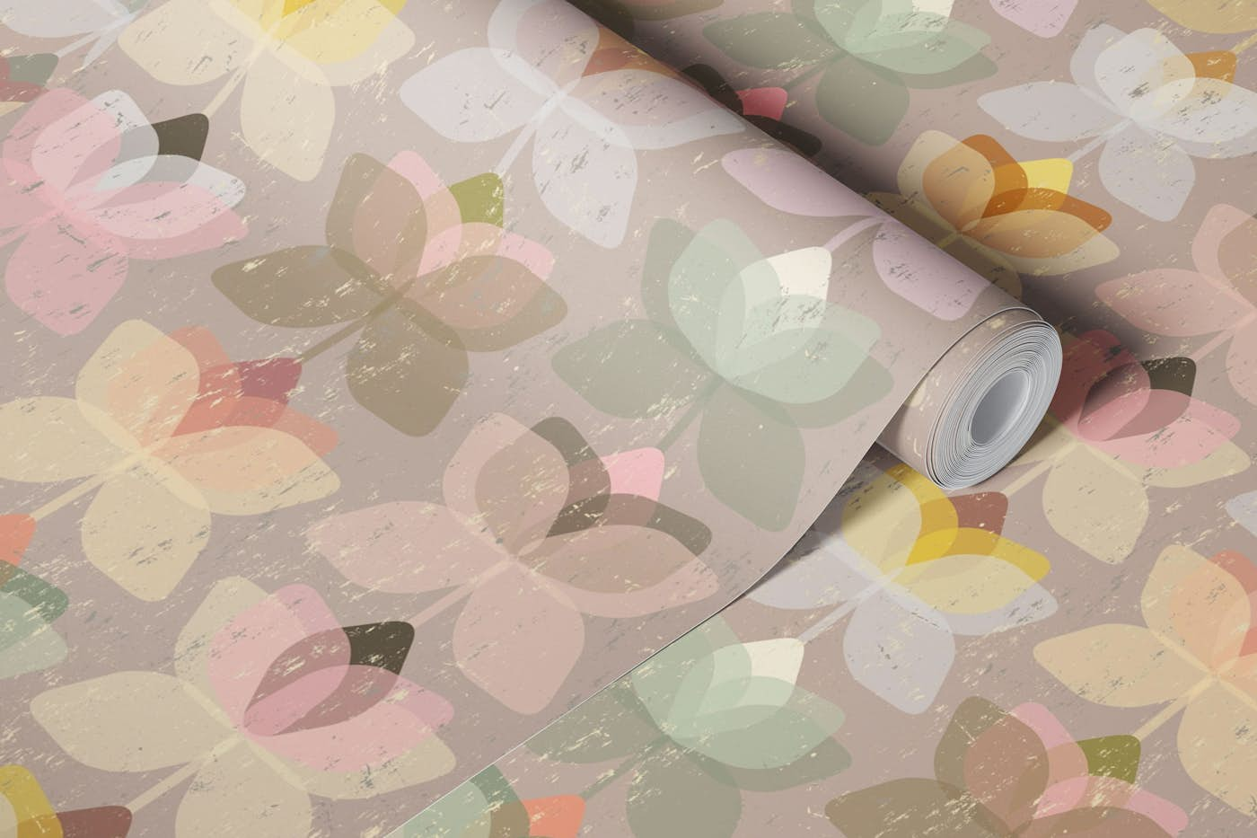 Geometric Lotus, distressed wallpaper roll