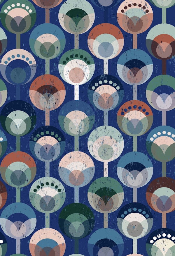 geometric flowers dark blue