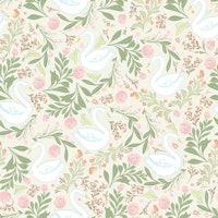 Whimsical Swans and flower design behang