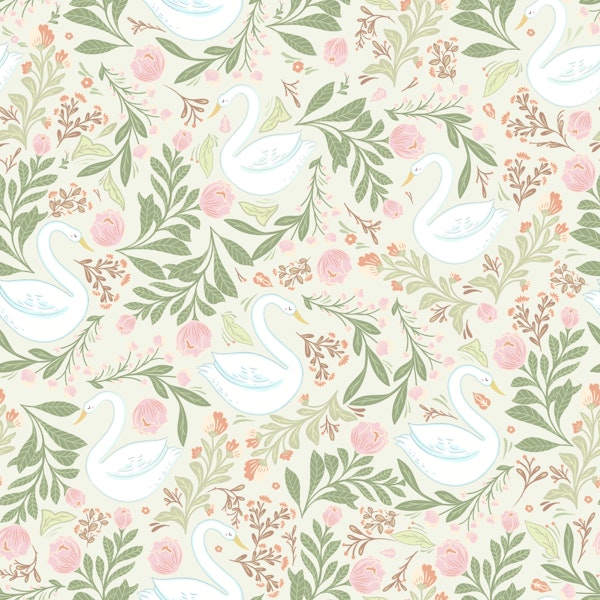 Whimsical Swans and flower design