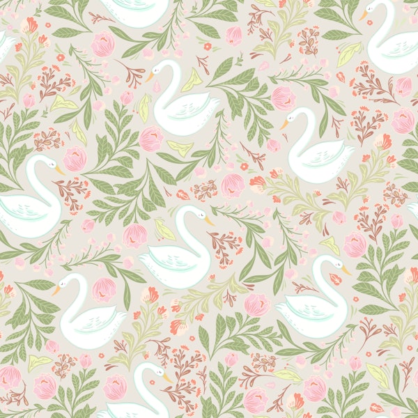 Whimsical swans and flower