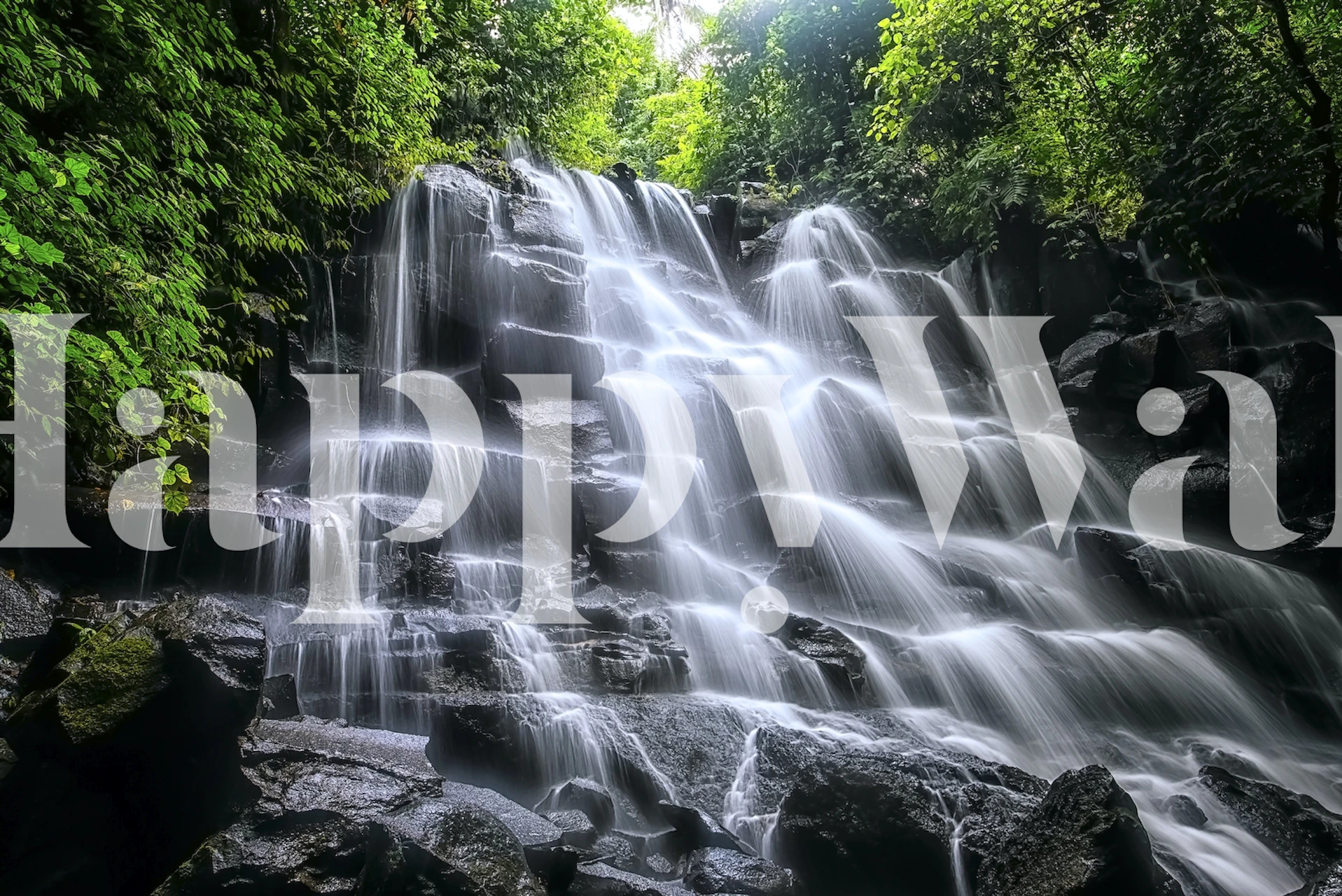 Kanto Lampo waterfall wall mural in a lush forest setting