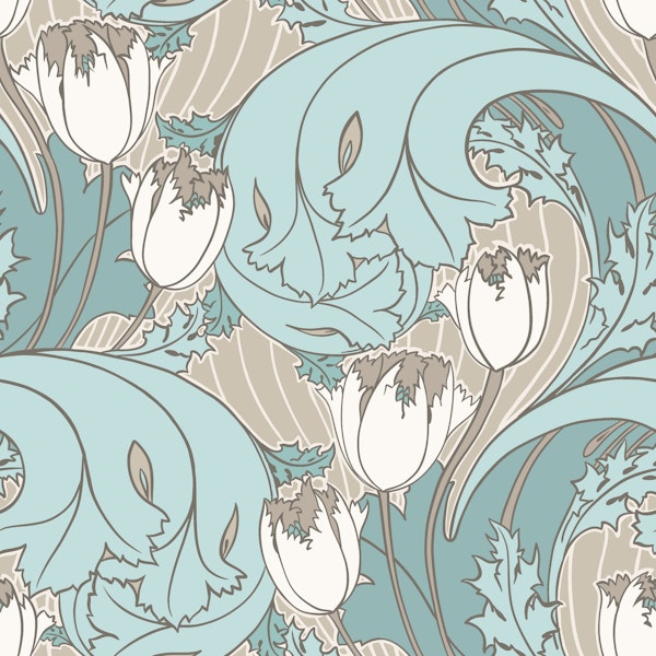 Tulips pattern in duck eggg blue grey white